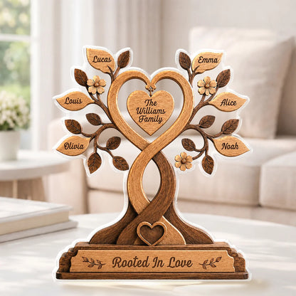Rooted In Love Personalized Family Tree Acrylic Plaque - Custom Names Gift