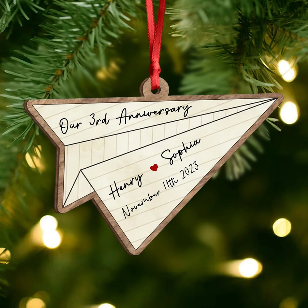 "Our Anniversary" Personalized Paper Airplane Wooden Ornament - Custom Couples Gift