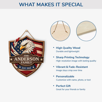 Wood Sign material and size view - Custom Patriotic Family Wood Sign