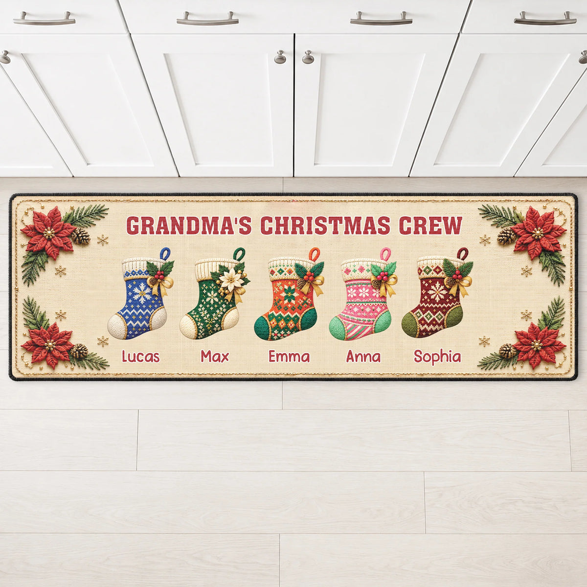 Grandma's Christmas Crew Personalized Runner Rug - Custom Holiday Gift for Mom