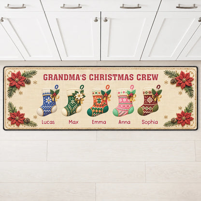 Grandma's Christmas Crew Personalized Runner Rug - Custom Holiday Gift for Mom