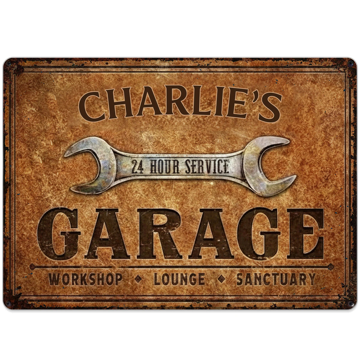 24 Hour Service Personalized Garage Metal Sign - Custom Workshop Lounge Wall Decor for Dad