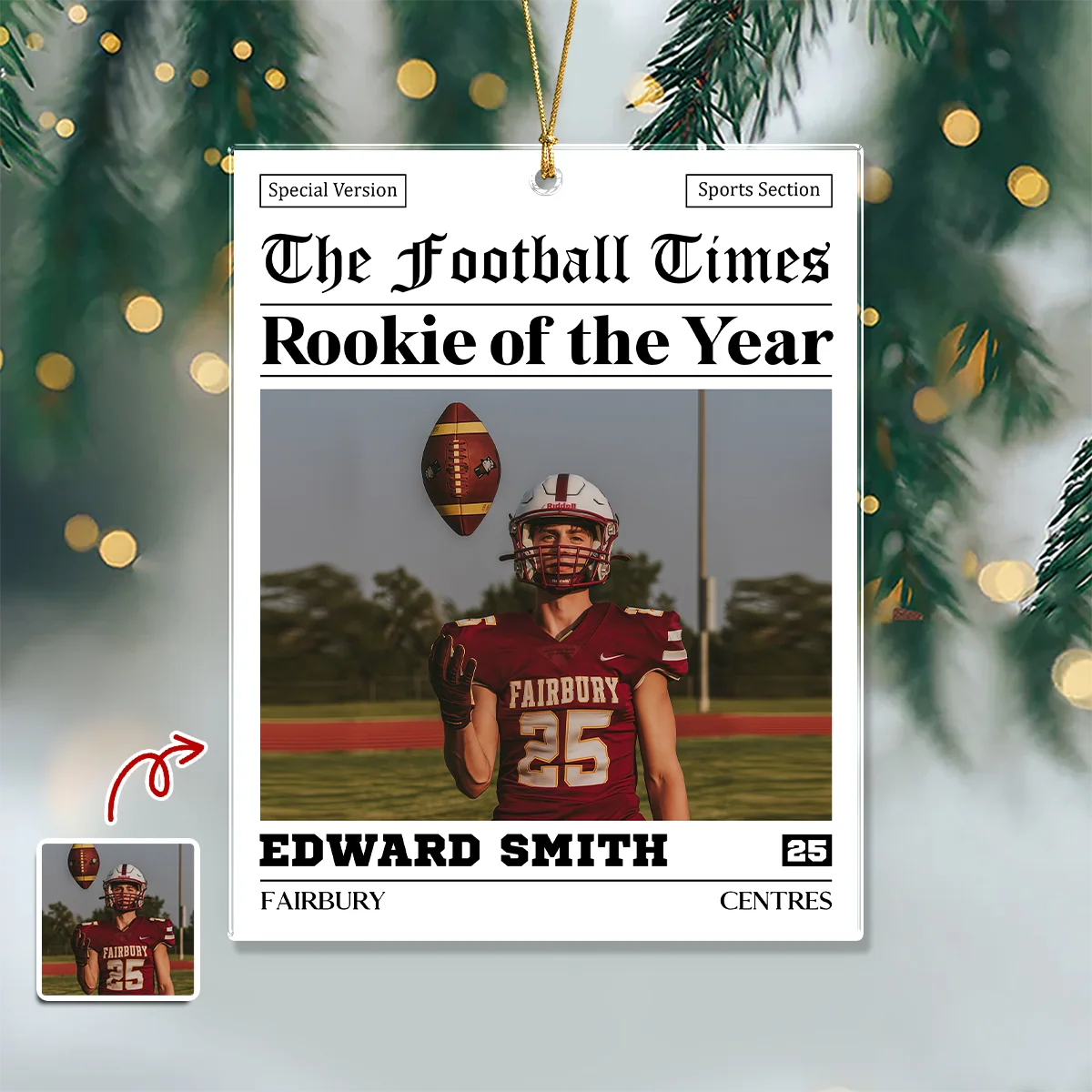 The Football Times Custom Photo Ornament - Personalized Football Acrylic Keepsake, Christmas Gift for Son