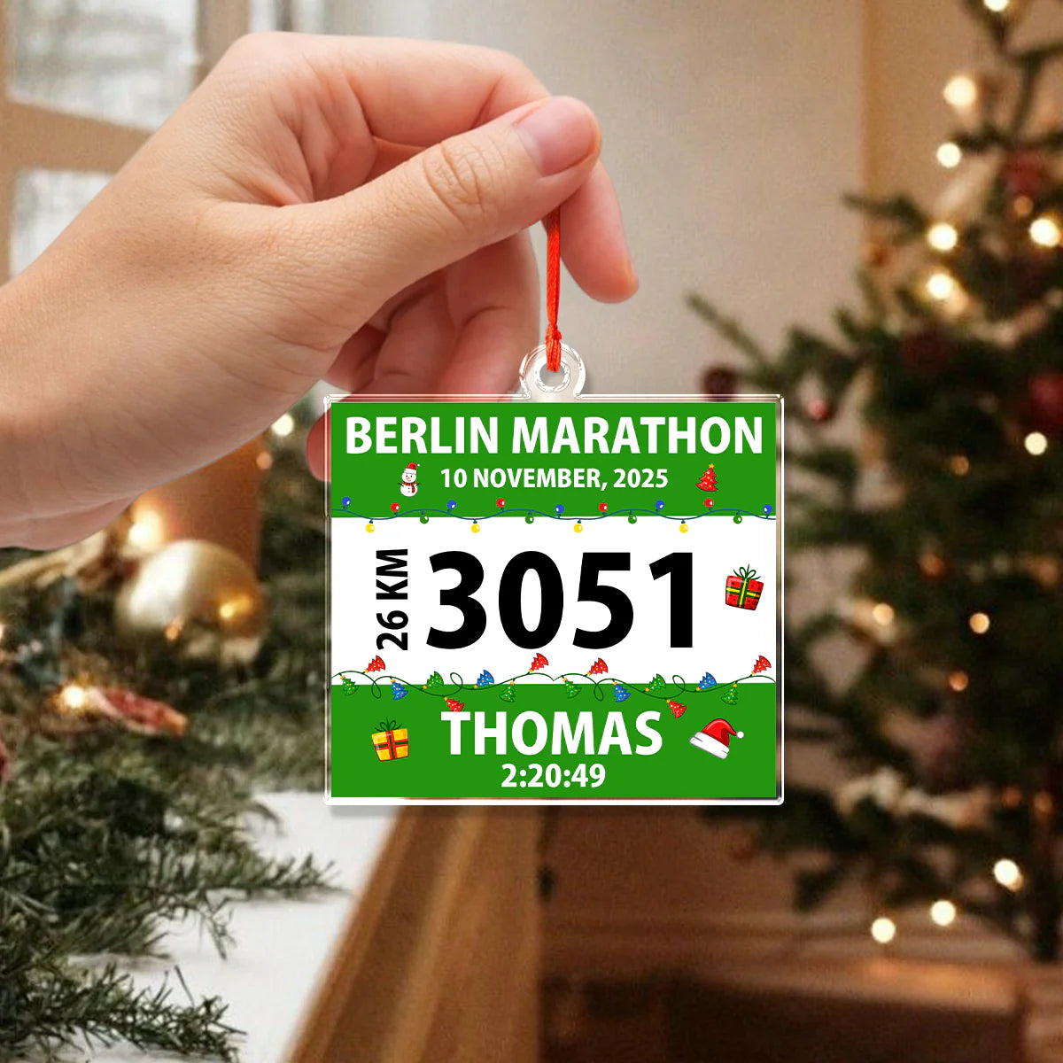 Custom Marathon Race Bib Ornament personalization view for Yourself