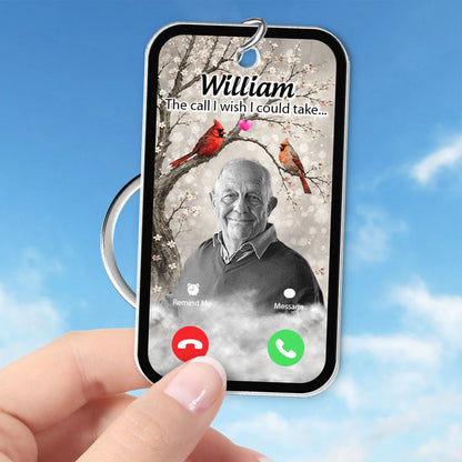 "The Call I Wish I Could Take" Personalized Memorial Keychain - Custom Photo Cardinal Sympathy Gift
