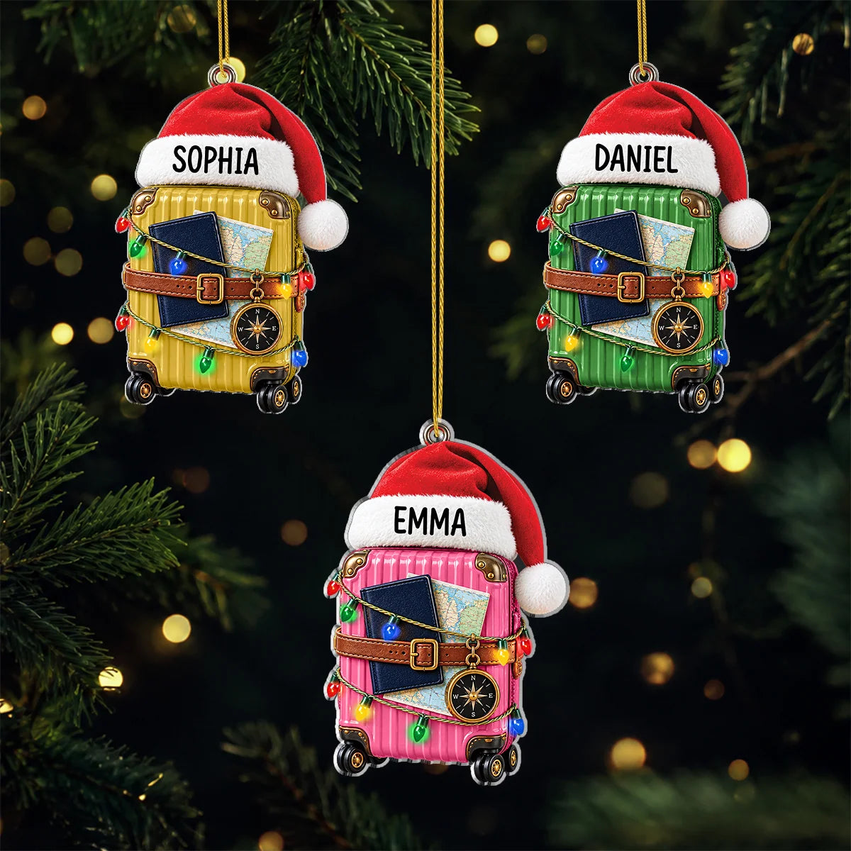 Suitcase Adventure Personalized Travel  Acrylic Ornament - Custom Christmas Keepsake for Family