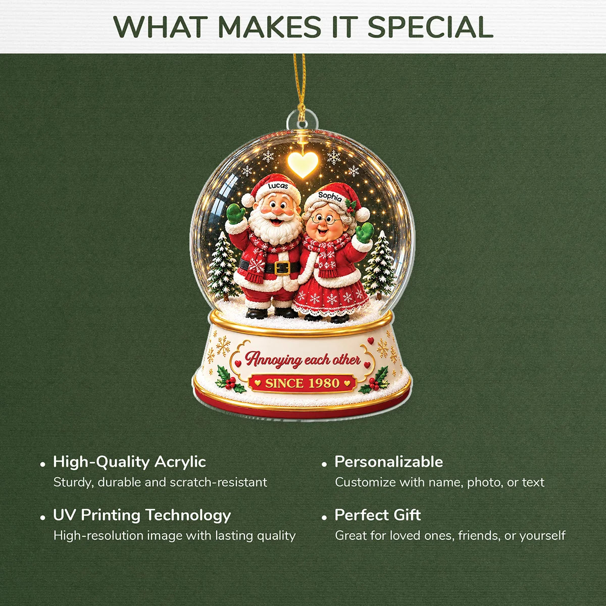Annoying Each Other Since - Personalized Santa Snow Globe Acrylic Ornament for Couples