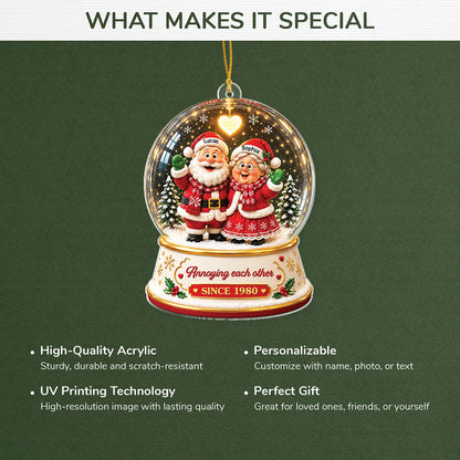 Annoying Each Other Since - Personalized Santa Snow Globe Acrylic Ornament for Couples