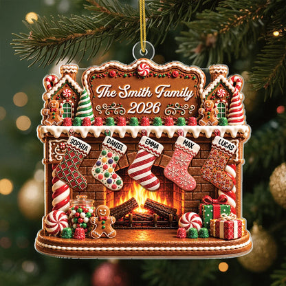 Gingerbread Fireplace Personalized Acrylic Ornament - Christmas Holiday Keepsake Gift for Family