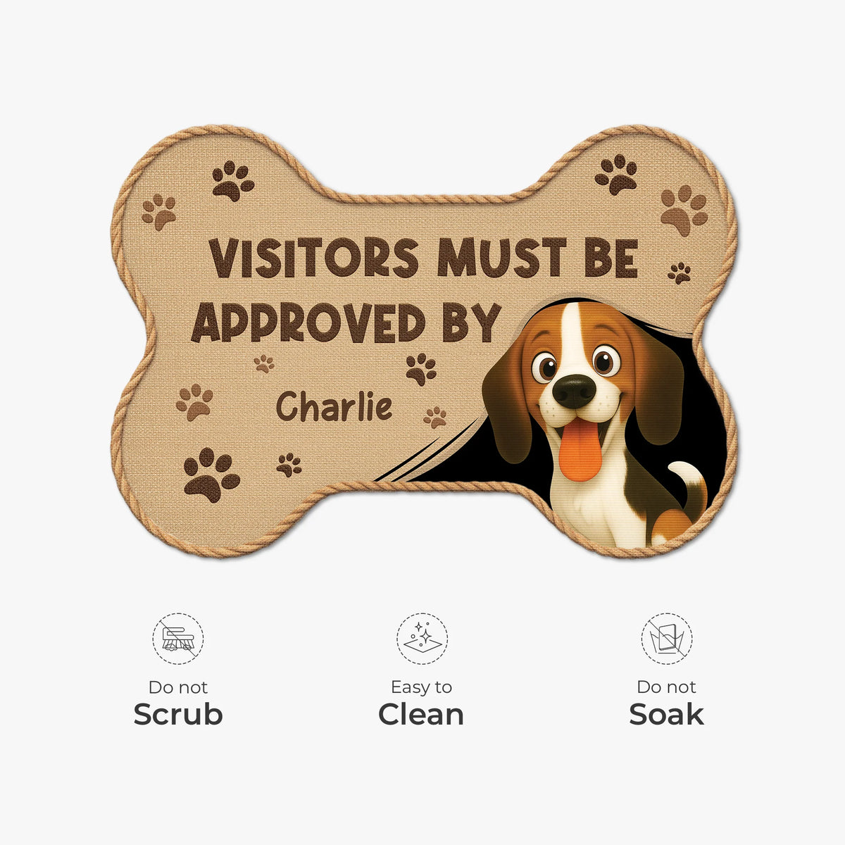 "Visitors Must Be Approved By" Personalized Dog Bone Shaped Doormat - Custom Gift for Dog Lovers