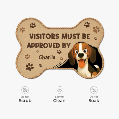 "Visitors Must Be Approved By" Personalized Dog Bone Shaped Doormat - Custom Gift for Dog Lovers