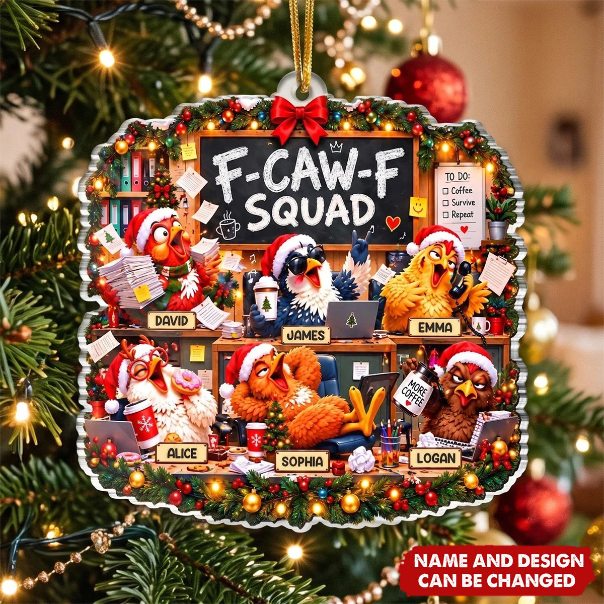 F-CAW-F Squad Funny Christmas Chicken Acrylic Ornament - Personalized Coworker Gift