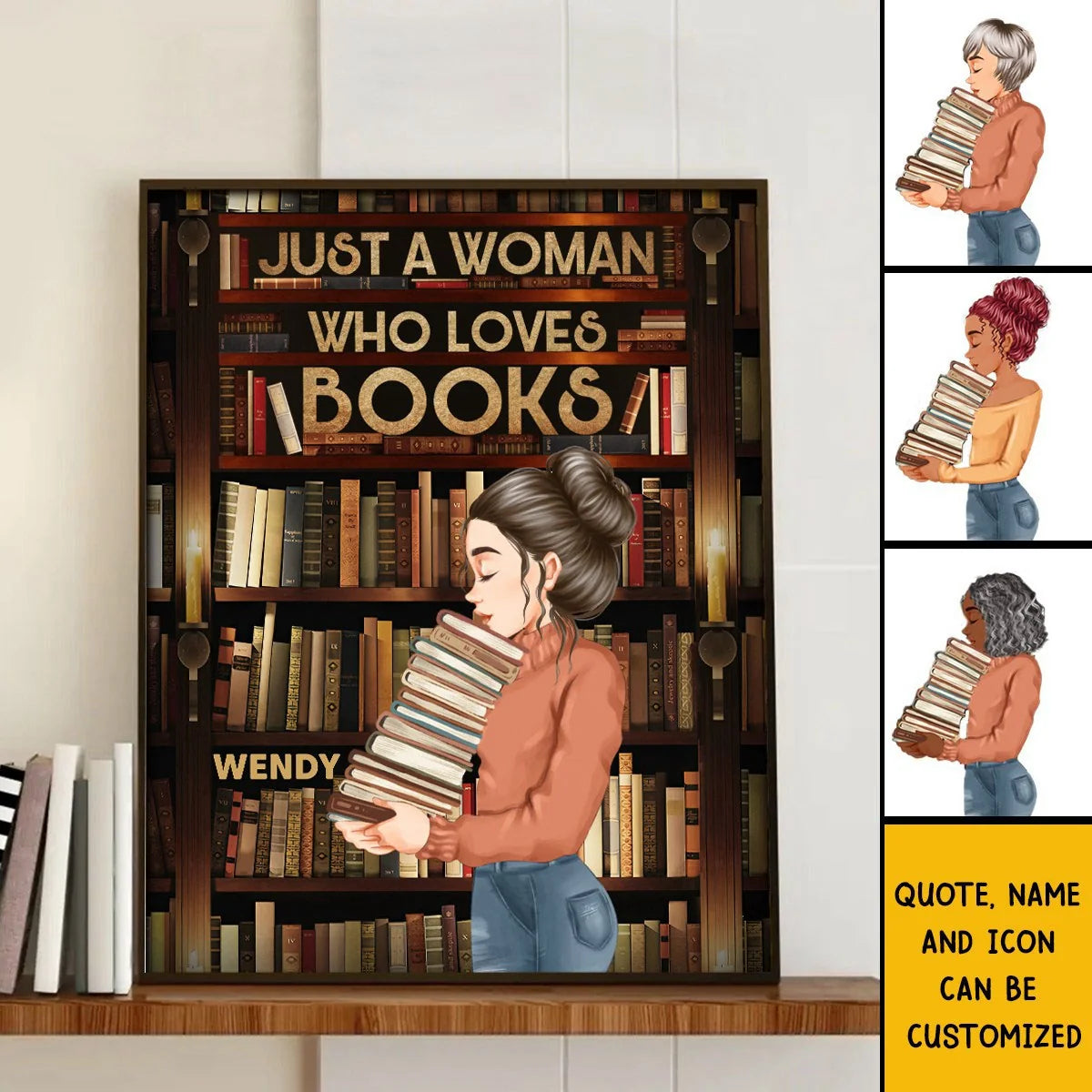 "Just A Woman Who Loves Books" Personalized Canvas / Poster - Custom Reading Gift for Book Lovers