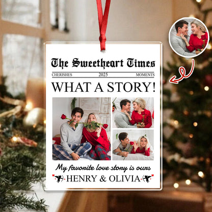 "The Sweetheart Times" Personalized Acrylic Ornament - Custom Couple Photo Christmas Keepsake