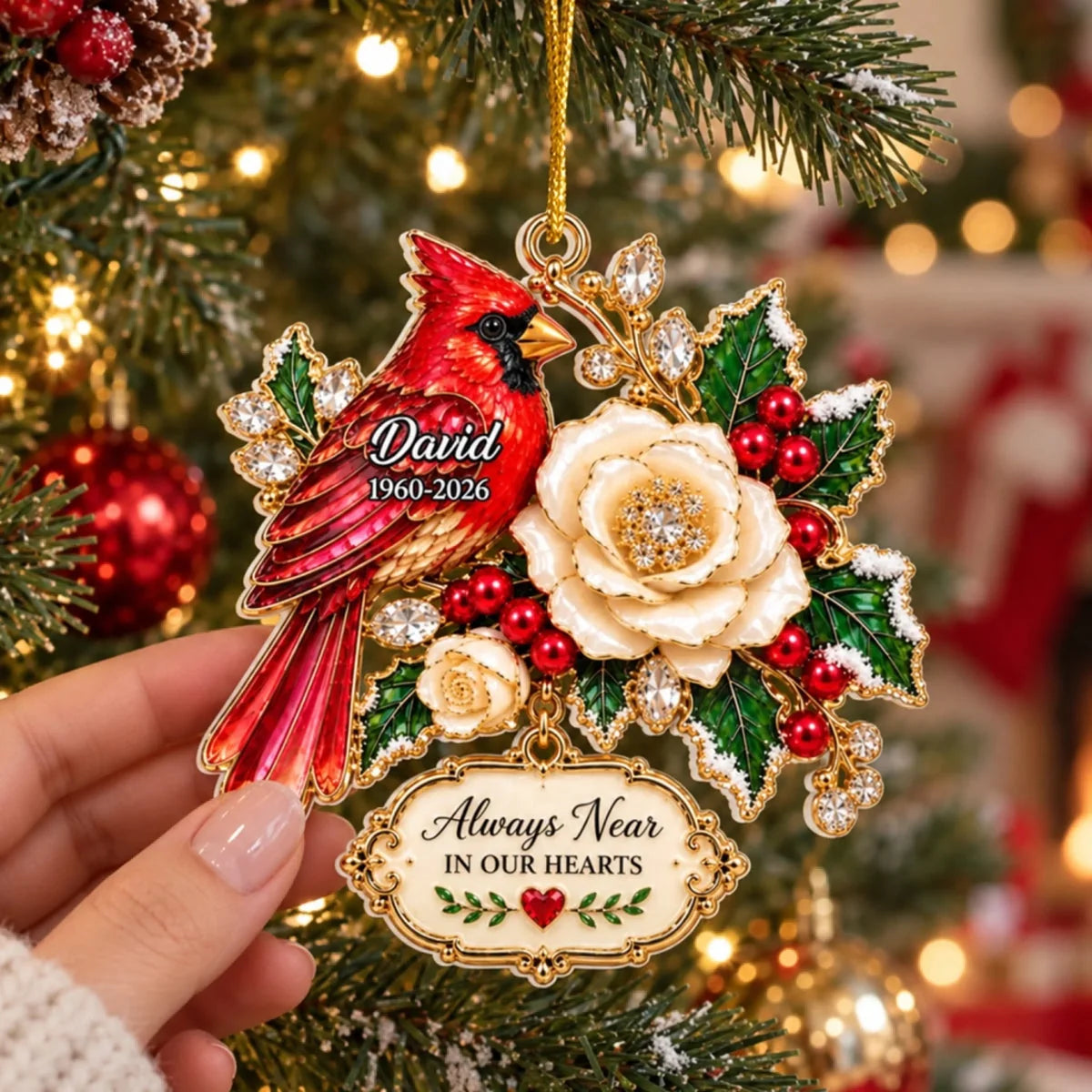 "Always Near In Our Hearts" Personalized Acrylic Ornament - Custom Memorial Keepsake for Family