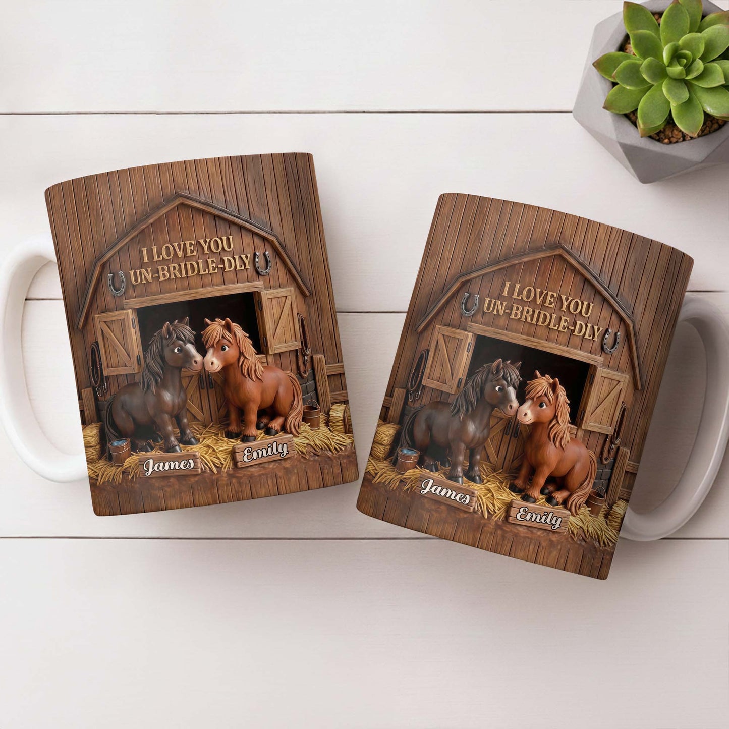 Personalized horse lovers mug with cute barn design and custom names for couples image 7