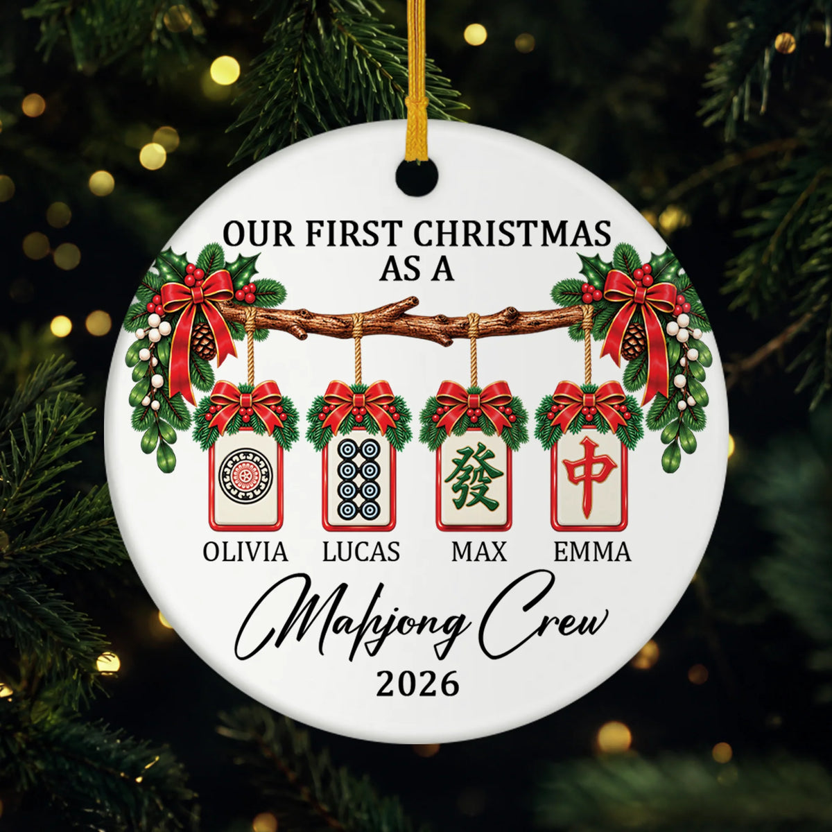 Our First Christmas As A Mahjong Crew Ceramic Ornament - Personalized Friendship Keepsake Gift