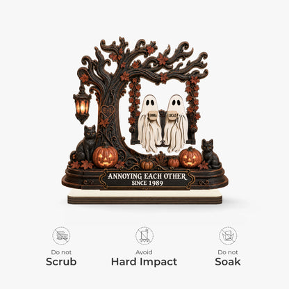 "Annoying Each Other Since" Personalized Ghost Couple Wooden Plaque - Spooky Halloween Anniversary Gift for Couples