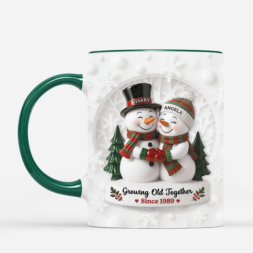 Growing Old Together Mug - Custom Snowman Christmas Personalized Holiday Gift for Couples