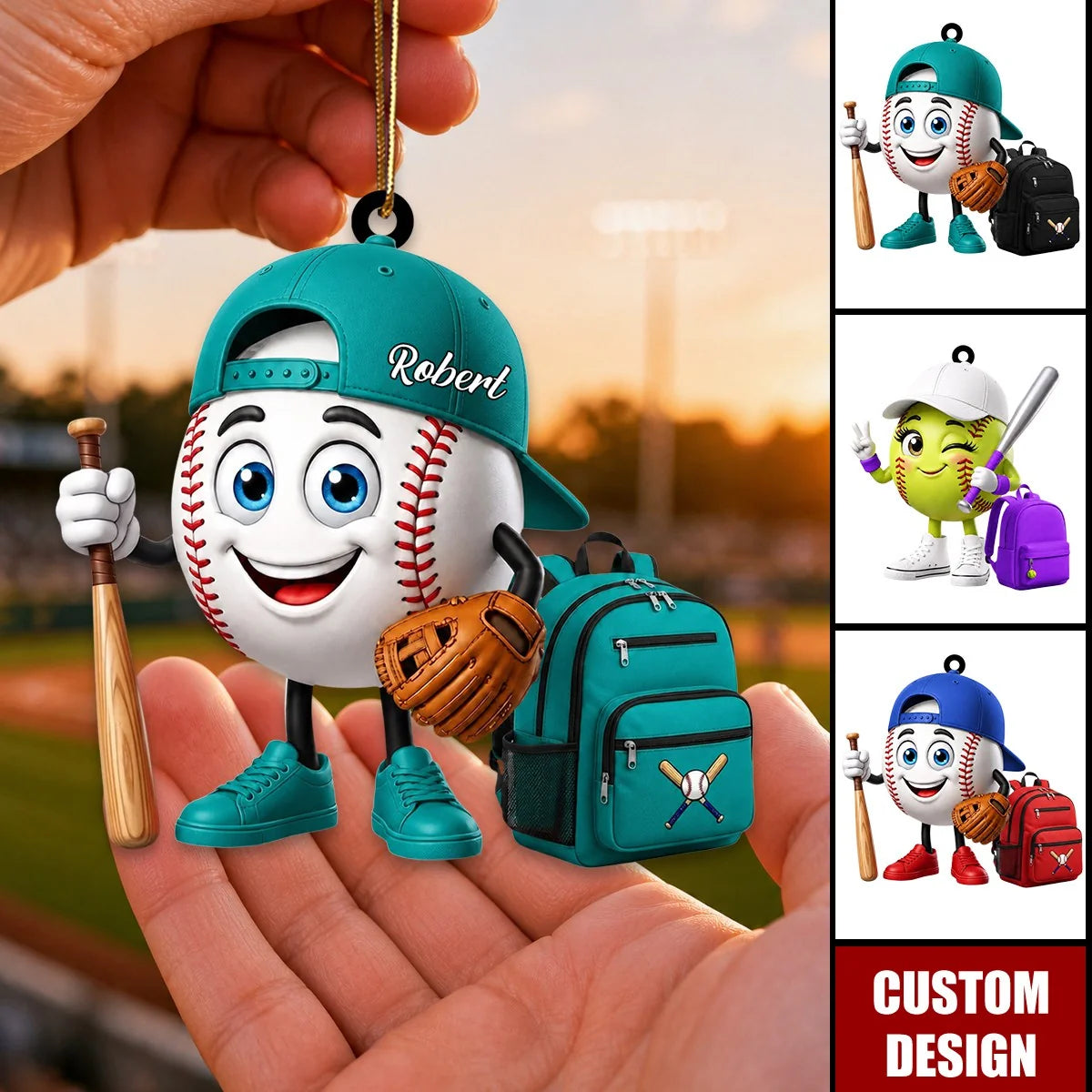 Personalized Baseball & Softball Mascot Ornament - Custom Name Keepsake Gift for Young Players