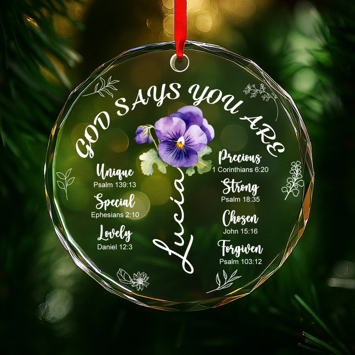 God Says You Are Loved, Pansy Flower Christian Ornament