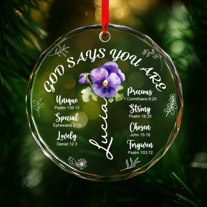 God Says You Are Loved, Pansy Flower Christian Ornament