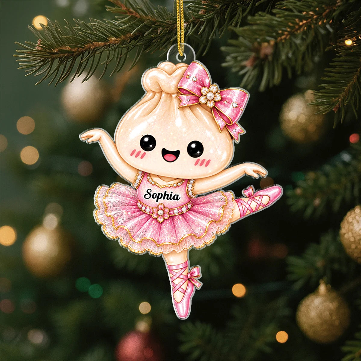 Personalized Squishy Ballet Dancer Dumpling Acrylic Ornament - Custom Name Christmas Keepsake for Daughter