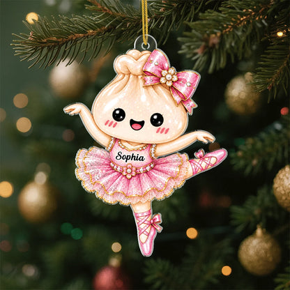 Personalized Squishy Ballet Dancer Dumpling Acrylic Ornament - Custom Name Christmas Keepsake for Daughter