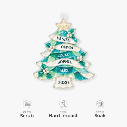 Stained Glass Tree Ornament Personalized Family Christmas Keepsake - Custom Names Holiday Gift for Family