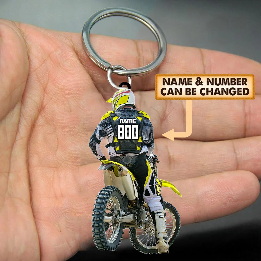 Personalized Dirt Bike Motocross Acrylic Keychain - Custom Name & Number Gift for Rider