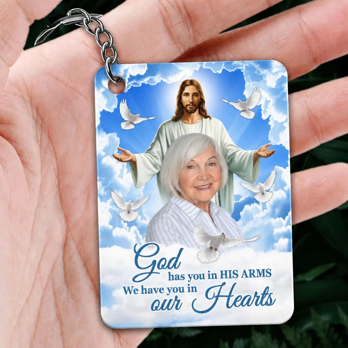 God Has You In His Arms Custom Photo Memorial Acrylic Keychain - Personalized Sympathy Keepsake Gift