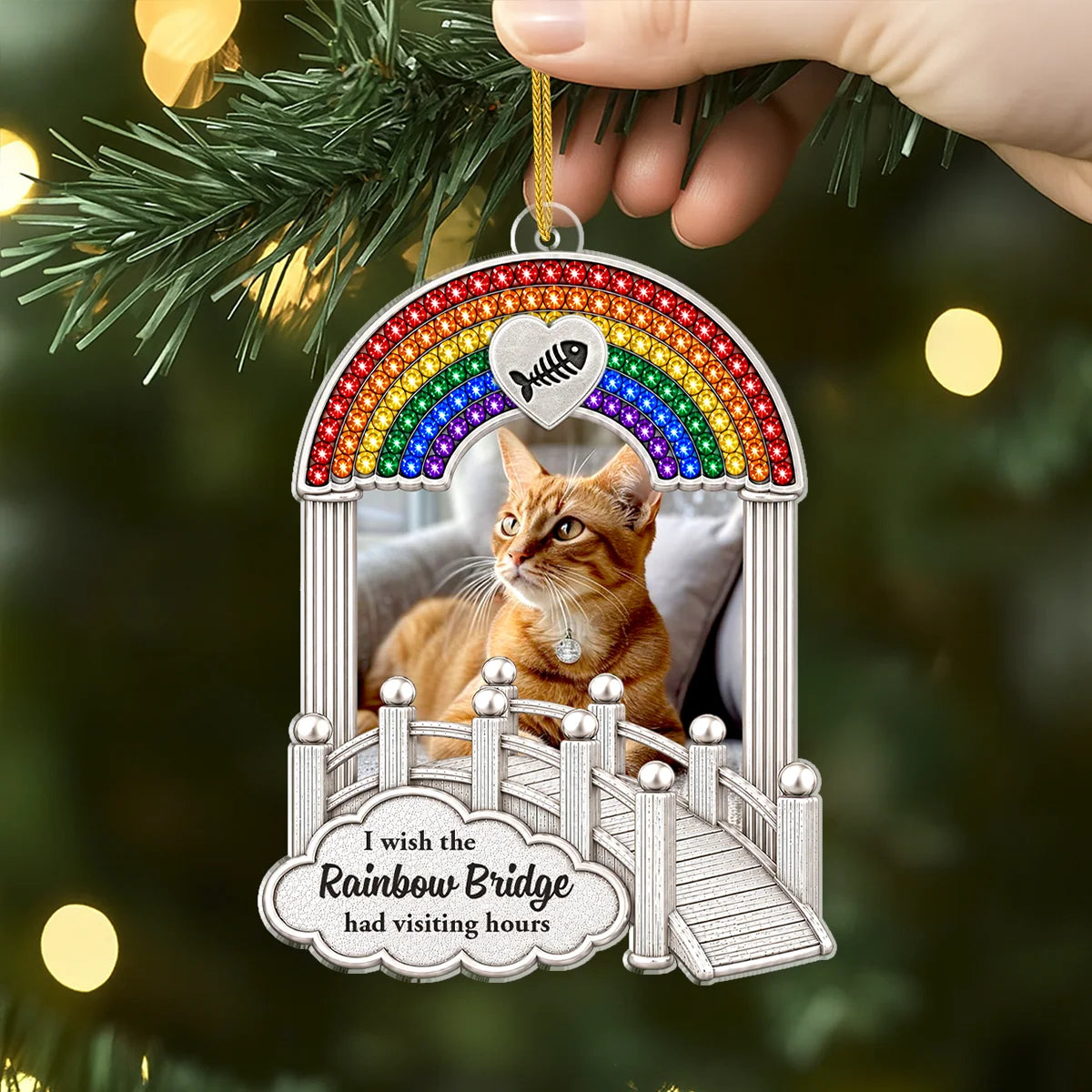 "We Will Meet Again At The Rainbow Bridge" Personalized Acrylic Ornament - Custom Pet Memorial Gift for Pet Lovers