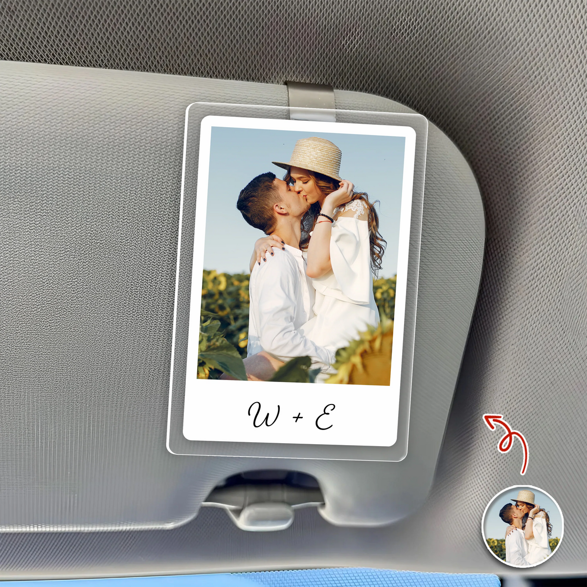 Custom Couple Photo & Initials Acrylic Car Visor Clip - Anniversary Gift for Boyfriend Girlfriend