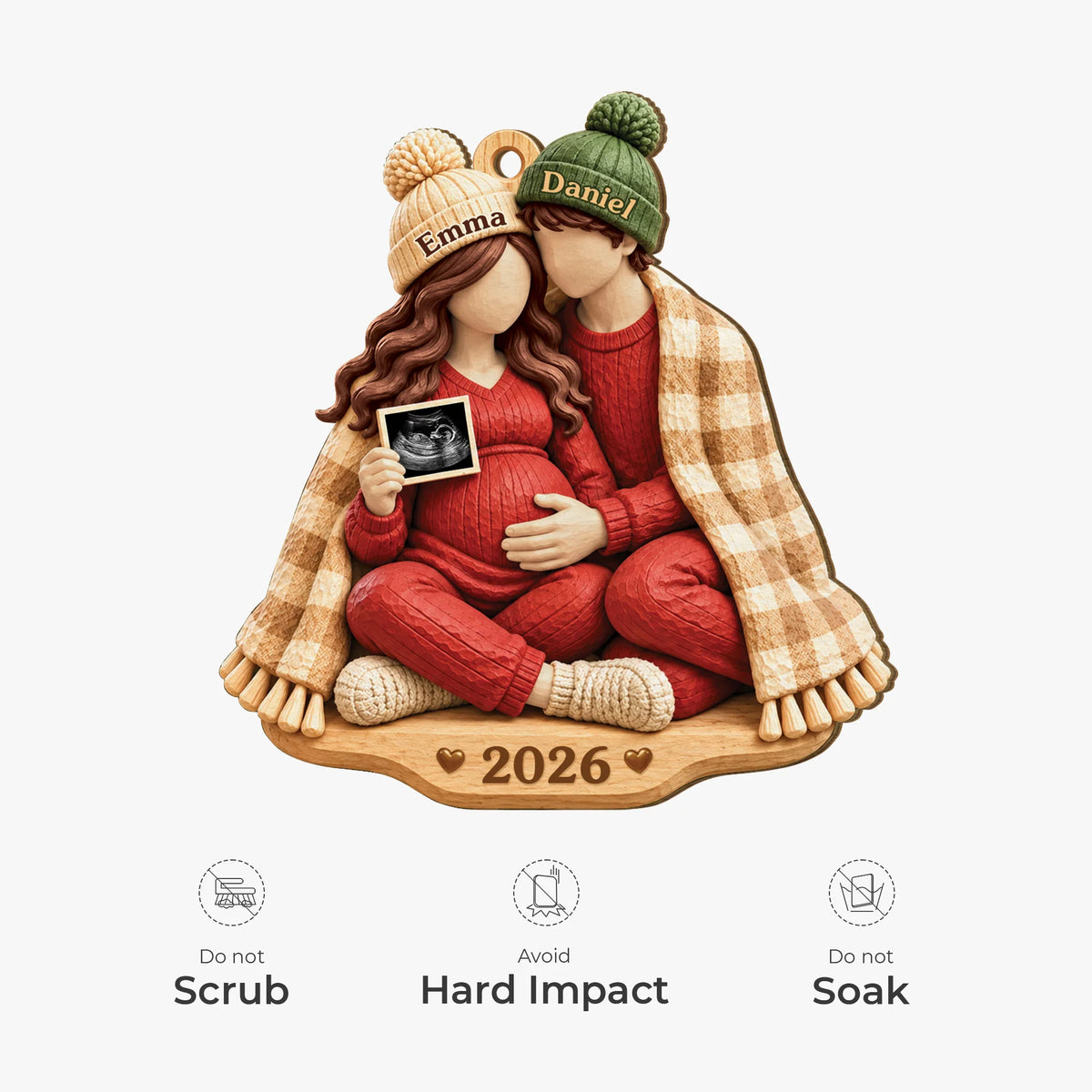 Expecting Couple Personalized Wooden Ornament - Custom Ultrasound Keepsake Gift for New Parents