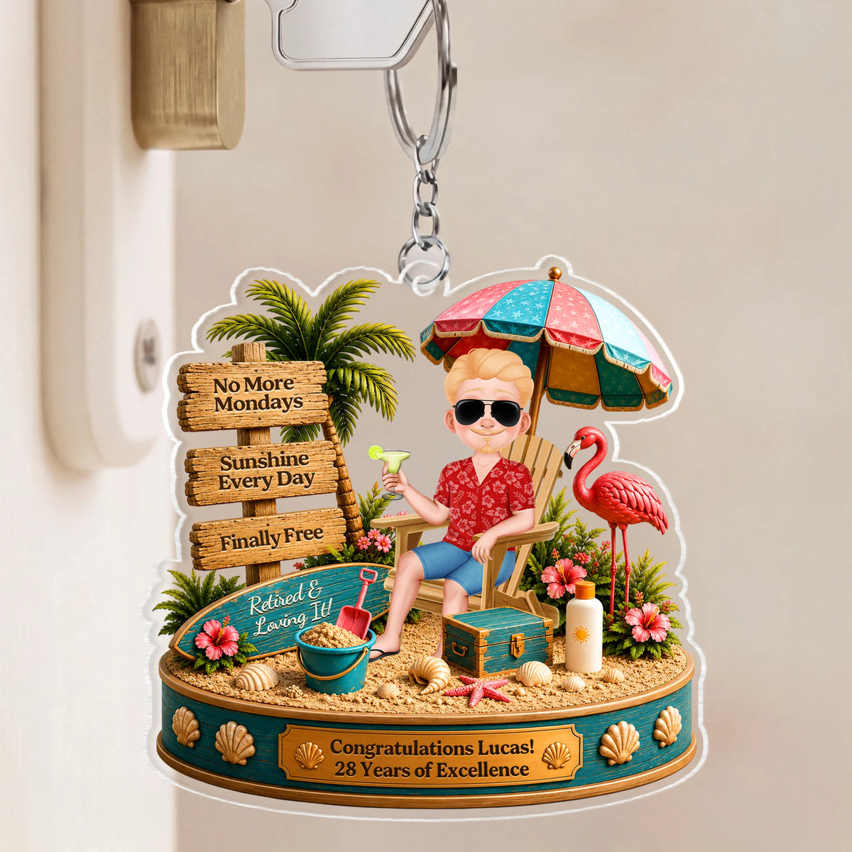 Retired and Loving It Personalized Acrylic Keychain - Custom Retirement Gift for Coworker