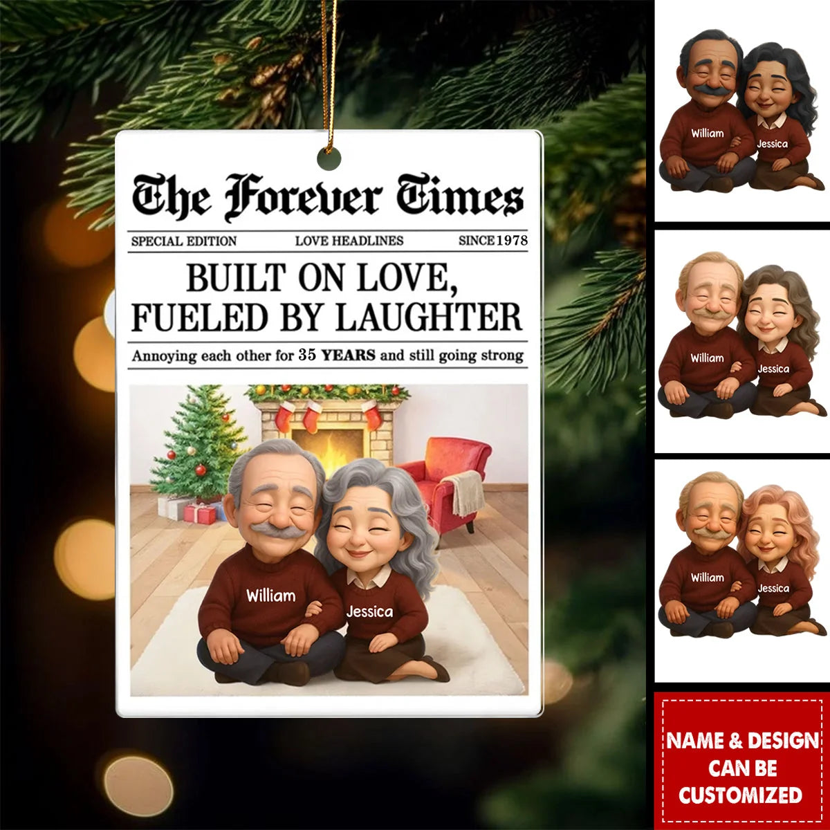 "Built On Love Fueled By Laughter" Personalized Acrylic Ornament - Anniversary and Christmas for Couples