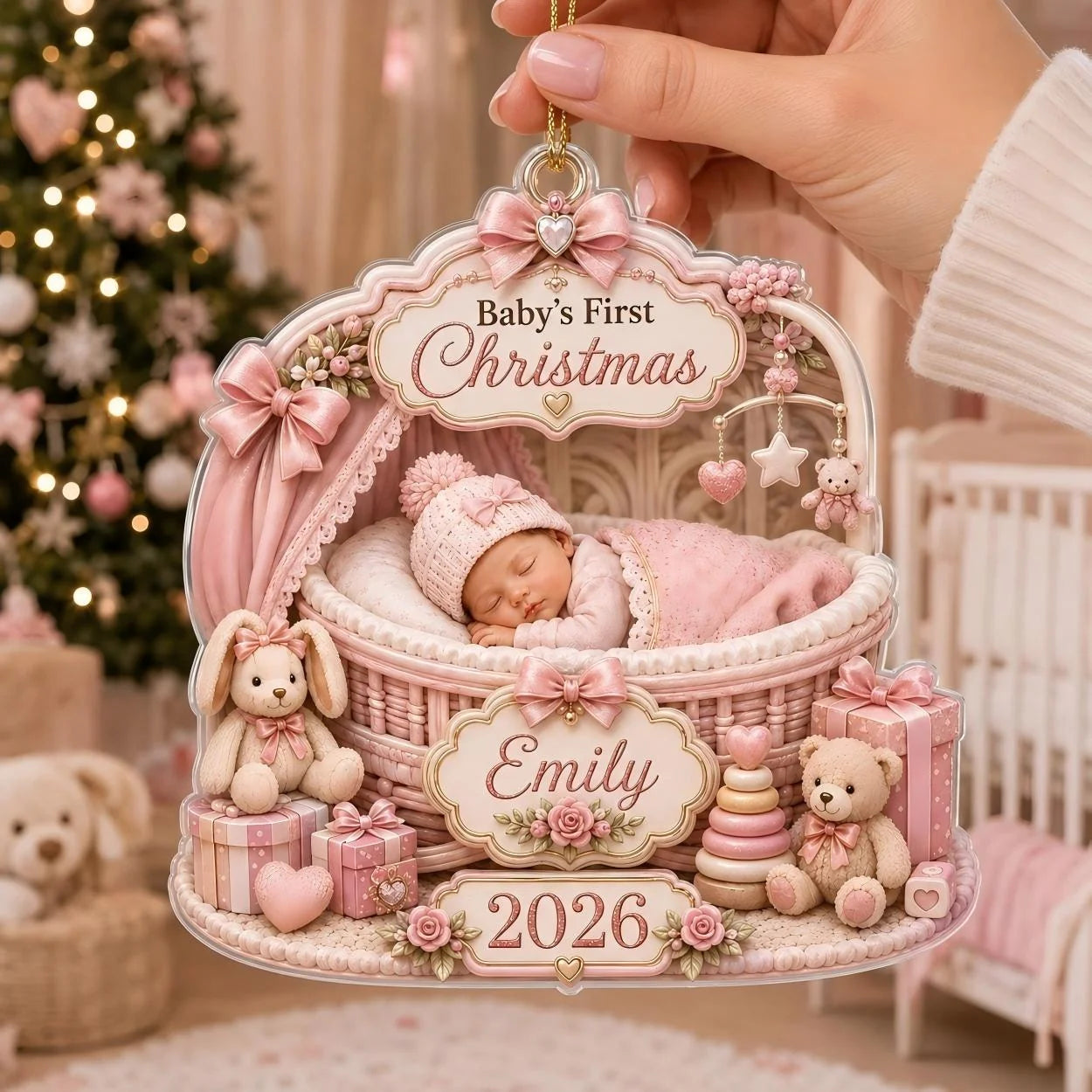 Baby's First Christmas Personalized Acrylic Ornament - Custom Keepsake Gift for New Parents