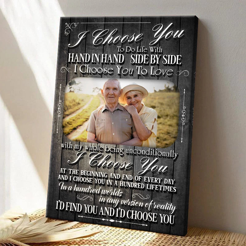 "I Choose You" Personalized Couple Photo Canvas / Poster - Custom Anniversary Wall Art Gift for Husband or Wife