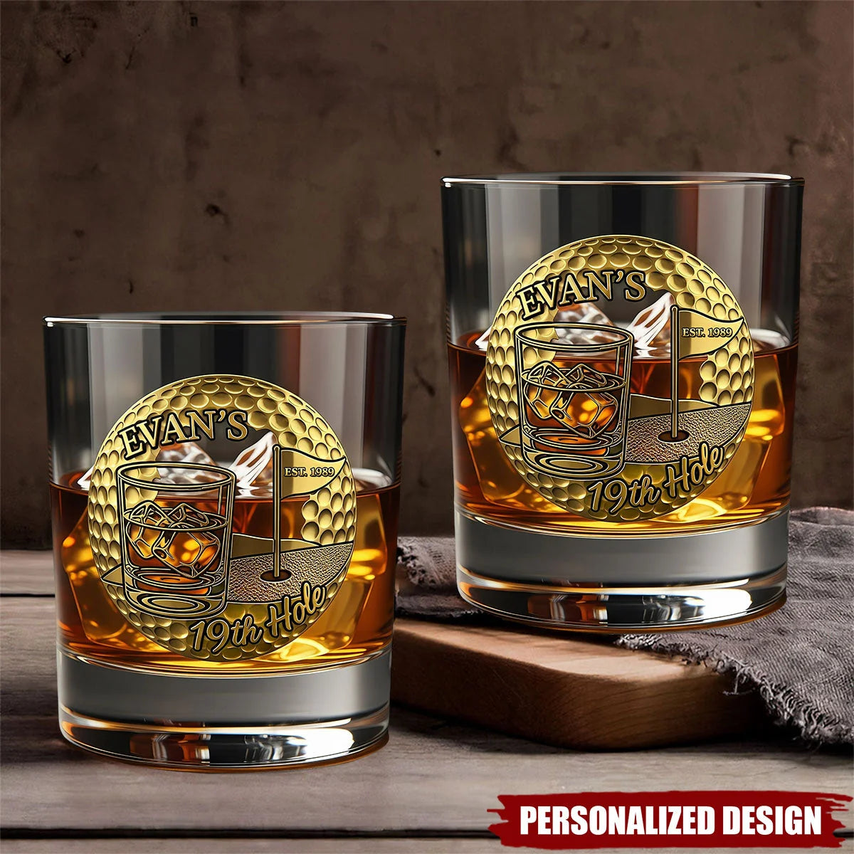 "19th Hole" Personalized Golf Whiskey Glass - Custom Gifts for Golfers