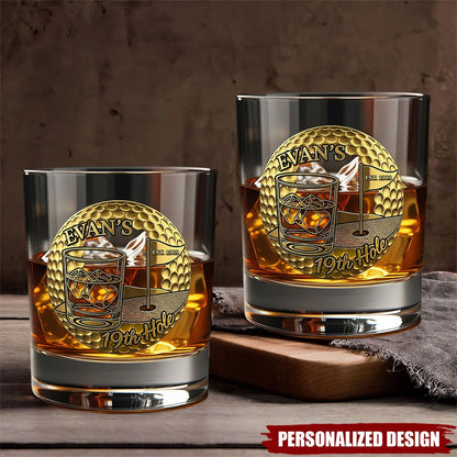 "19th Hole" Personalized Golf Whiskey Glass - Custom Gifts for Golfers