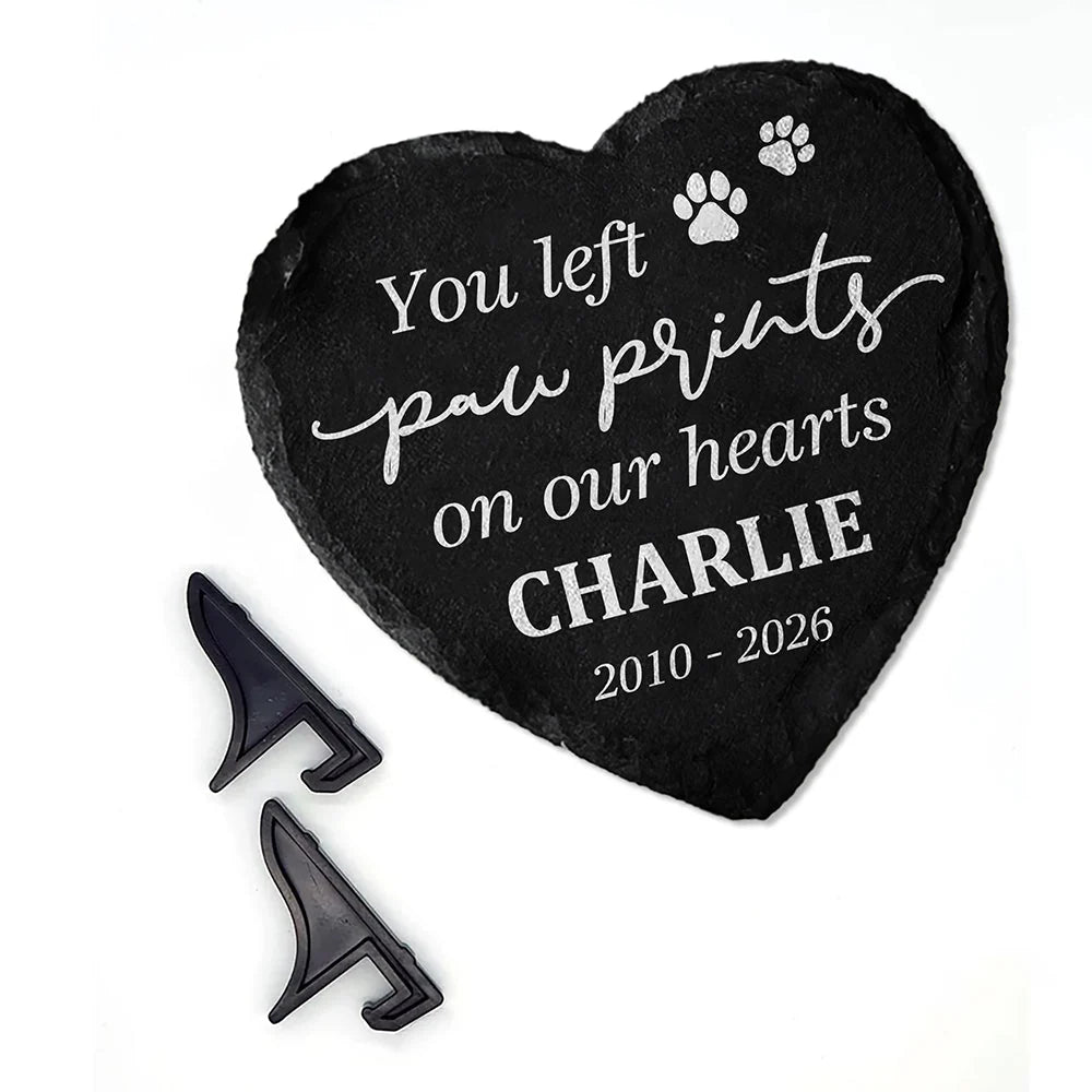 You Left Paw Prints On Our Hearts - Personalized Pet Memorial Stone Slate for Dog & Cat Lovers