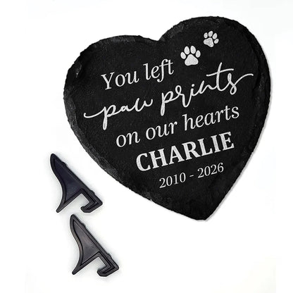 You Left Paw Prints On Our Hearts - Personalized Pet Memorial Stone Slate for Dog & Cat Lovers