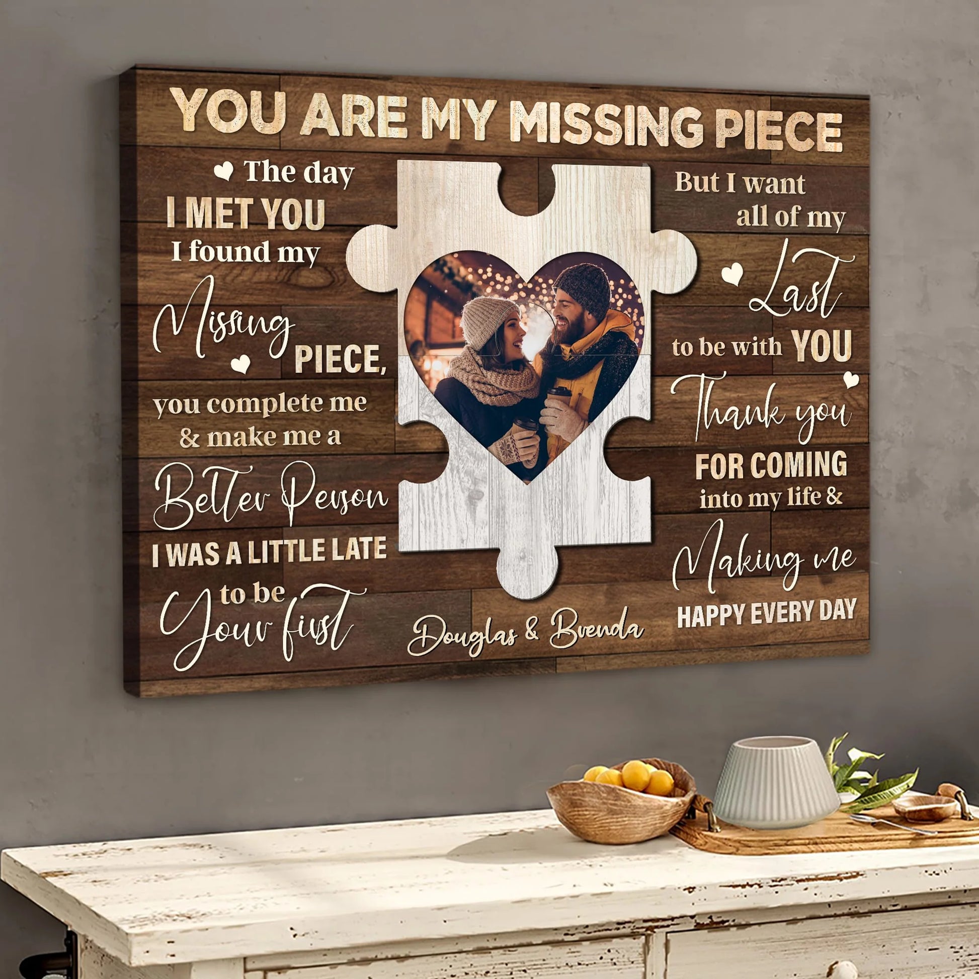 "You Are My Missing Piece" - Personalized Couple Photo Canvas / Poster