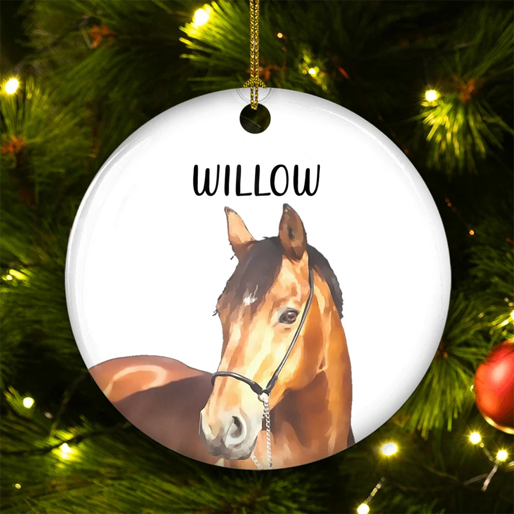 Custom Photo Horse Ceramic Ornament - Personalized Equestrian Keepsake Christmas Gift for Horse Lovers