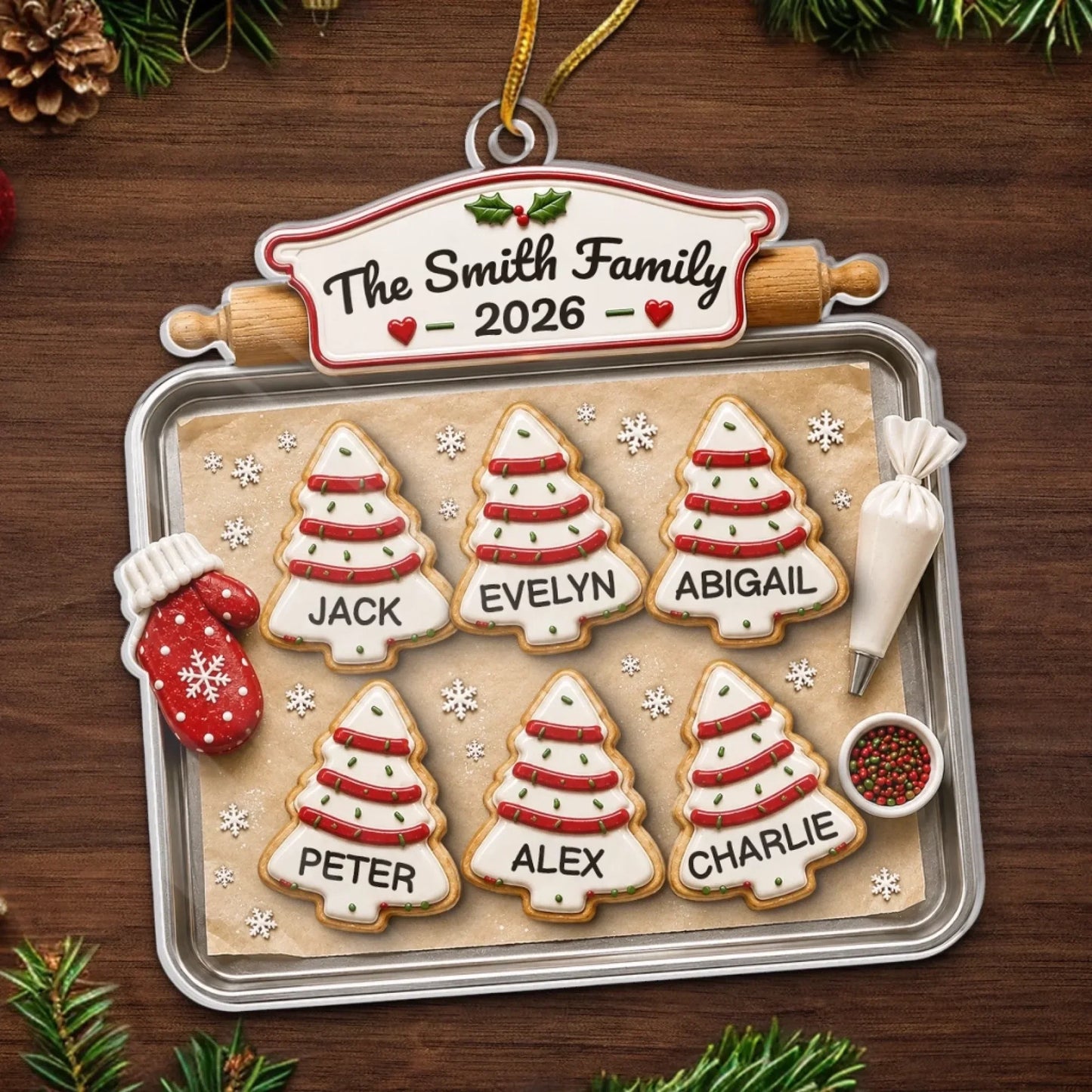 Personalized Christmas Cookies Baking Sheet Acrylic Ornament - Custom Family Holiday Keepsake Gift