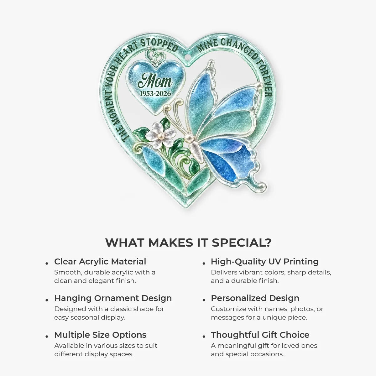The Moment Your Heart Stopped - Personalized Memorial Acrylic Ornament for Mom Keepsake