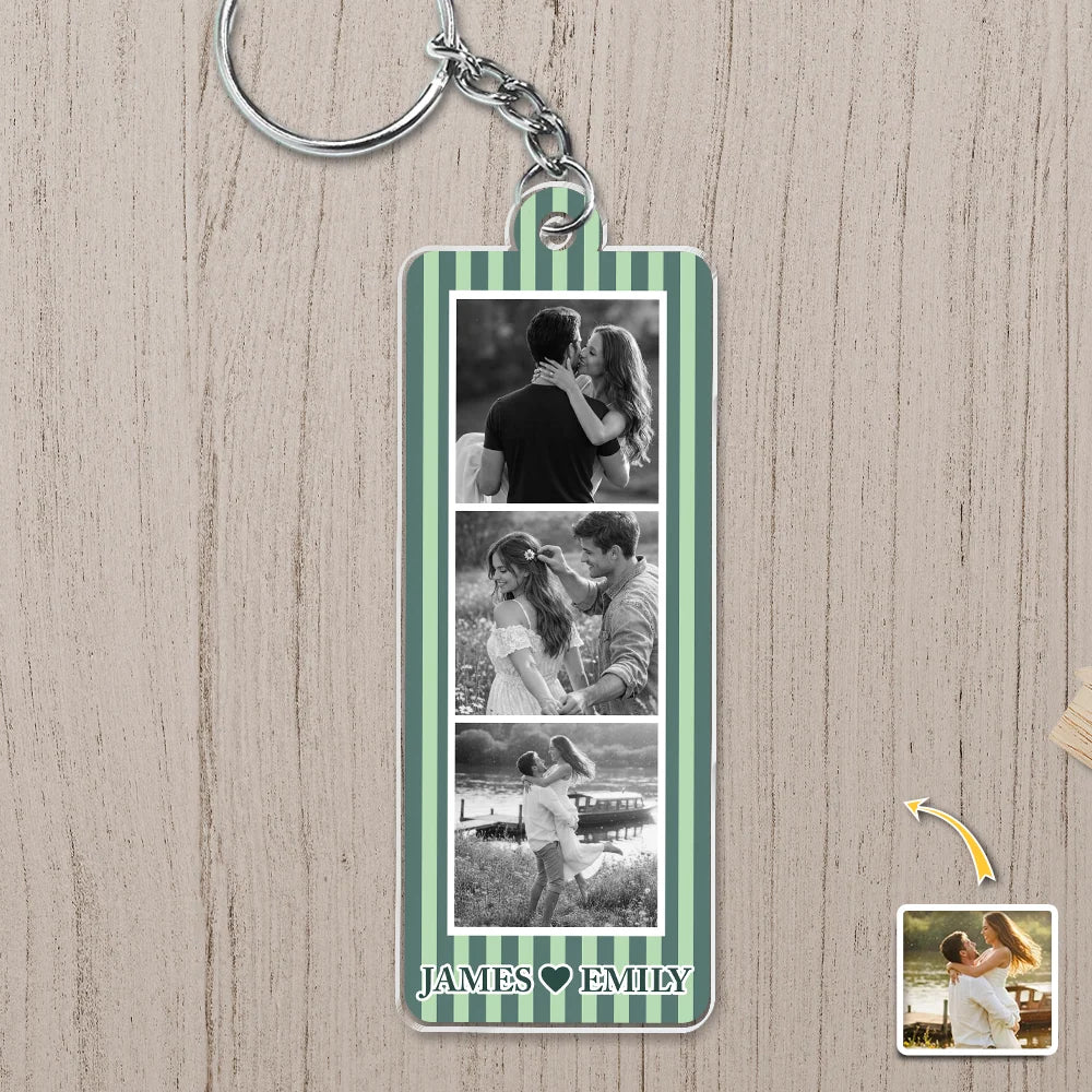 Personalized Photo Strip Keychain - Custom Couple Photo Acrylic Keepsake Gift