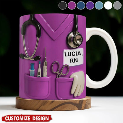 Custom Nurse Scrubs Coffee Mug - Personalized Stethoscope RN Gift for Healthcare Workers