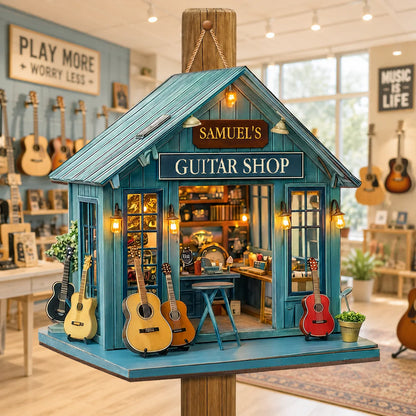 Custom Guitar Shop Wood Sign for Dad with personalized design details for meaningful gifting