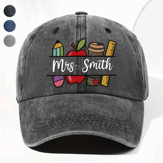 Custom teacher denim cap with teaching is a work of heart slogan design for teacher appreciation day